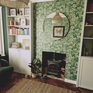 Lounge Wallpapered in Leaf Green Paper